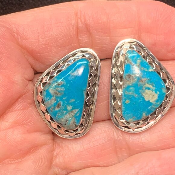 Navajo Turquoise Sterling Silver Earrings Sharon McCarthy Native American Indian - Picture 1 of 6